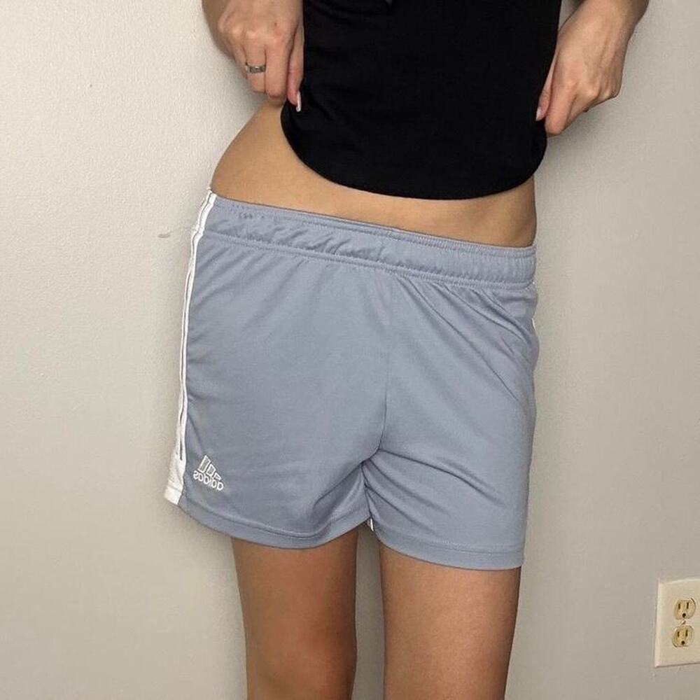 low rise adidas blue grey sporty shorts